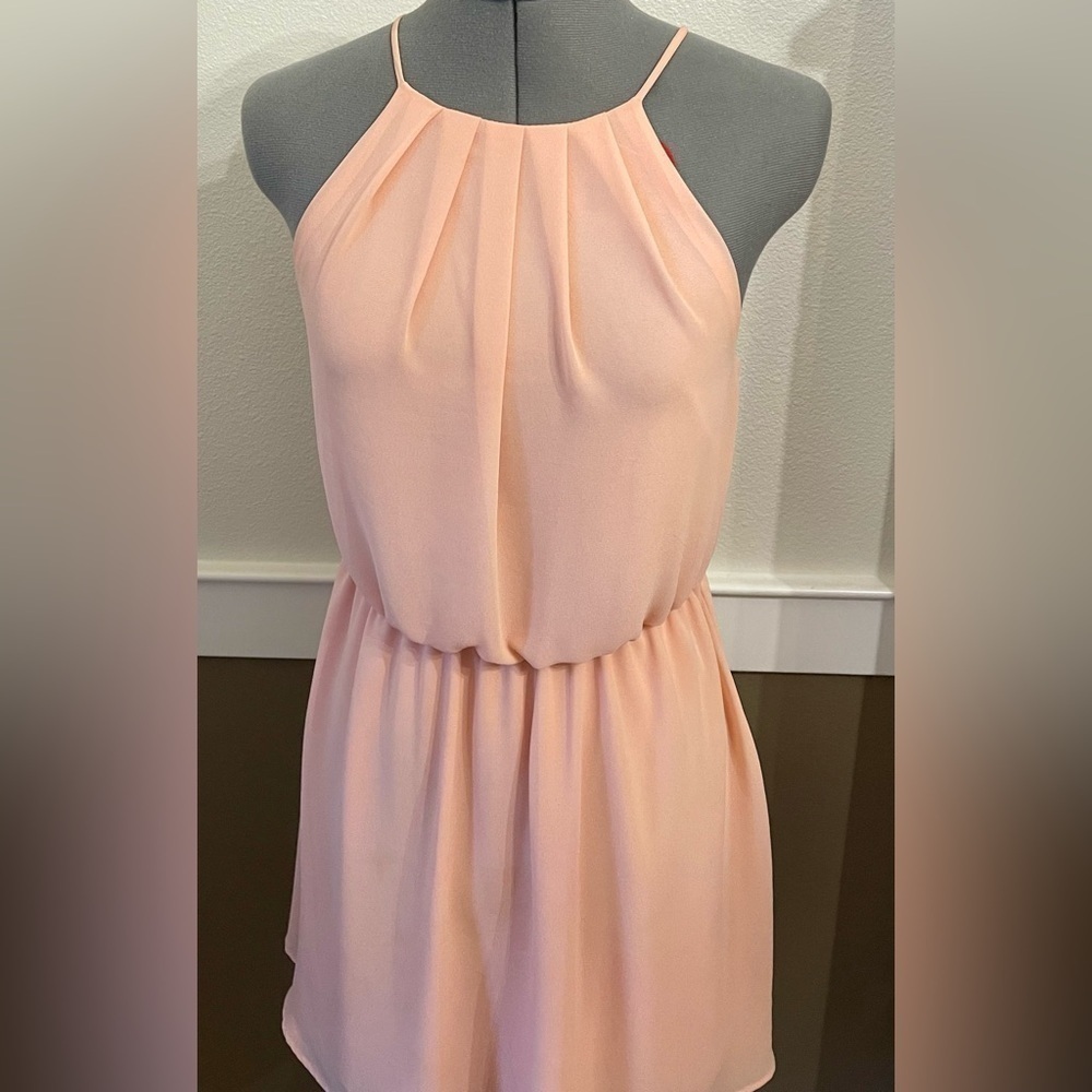 G by Guess Halter Dress Size S Peach/Blush Pink Summer Sheer Chiffon Lined - Picture 7 of 9